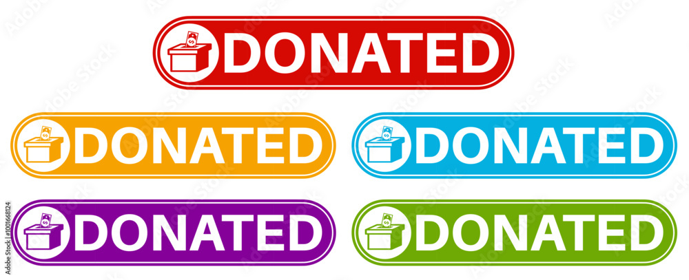 Set collections colourful donated trendy sign icon. money Donation labels design template Vector illustration Set collections colourful donated trendy sign icon. money Donation labels design template Vector illustration