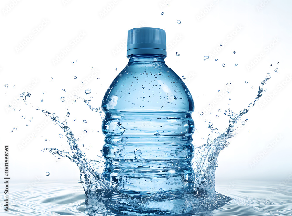 Plastic Water Bottle with Splashing Water on White Background Plastic Water Bottle with Splashing Water on White Background