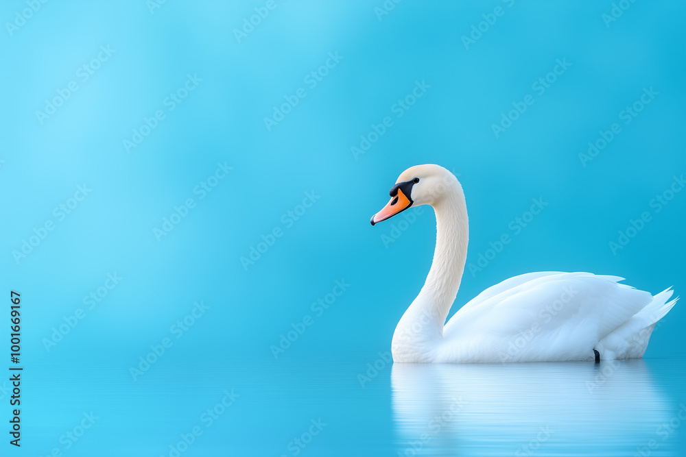Obraz premium Elegant swan gliding peacefully on tranquil blue water during a sunny afternoon