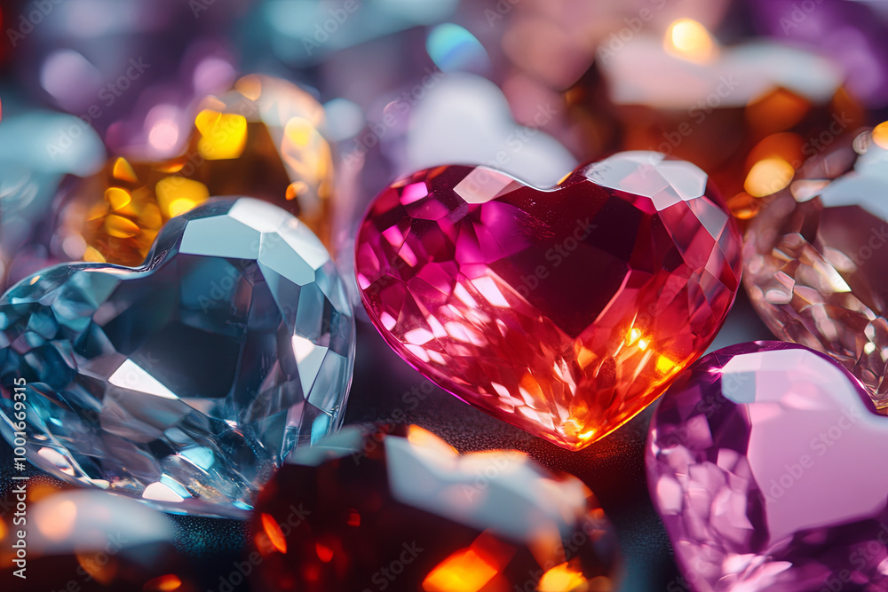 Heart-shaped gemstones sparkling in the light Heart-shaped gemstones sparkling in the light