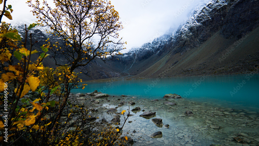 Blue shiny lake in the norwegian mountains between the fjords Blue shiny lake in the norwegian mountains between the fjords