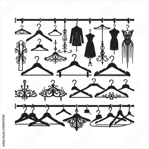 Rack hangers silhouette on white background
