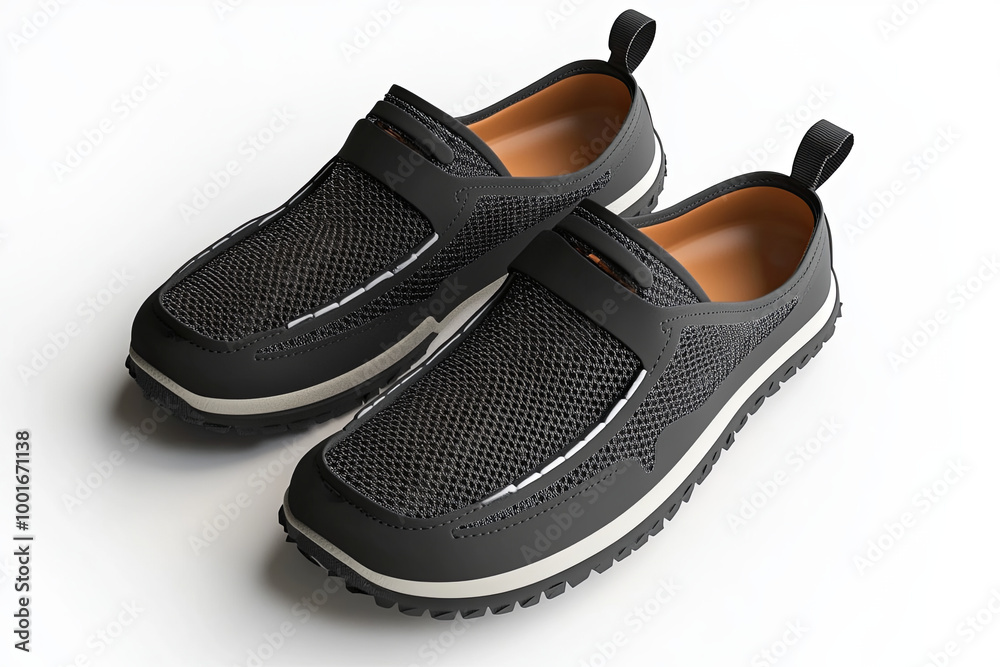 Travel shoes with a foldable design on a white background Travel shoes with a foldable design on a white background