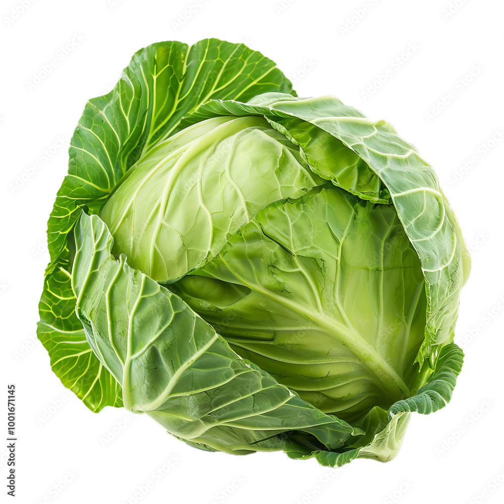 Fresh green cabbage with intact leaves is standing on a white background Fresh green cabbage with intact leaves is standing on a white background