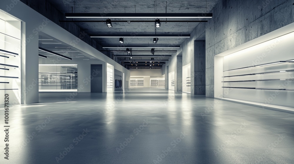 Fototapeta premium Empty modern industrial interior space with concrete walls