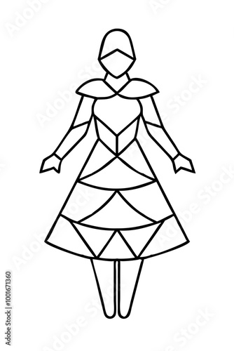 coloring Geometric princess silhouette with regal poise Elegance Royalty Fairytale in layered gown with structured bodice on white background