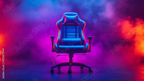 Gaming Chair in a Neon-Lit Studio
