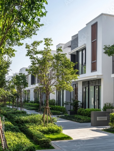 Modern Townhome Exterior in Bangna Residential Complex photo