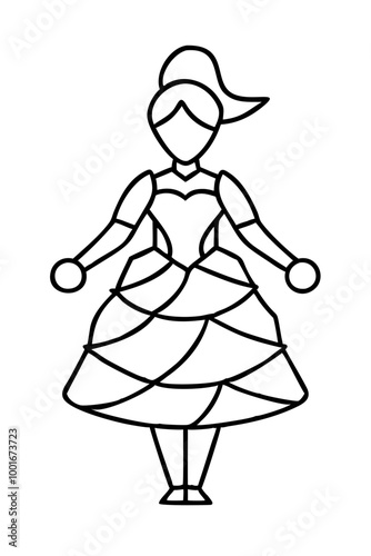 coloring Geometric princess silhouette with graceful poise Elegance Royalty Fairytale in layered ball gown with heart-shaped bodice on white background