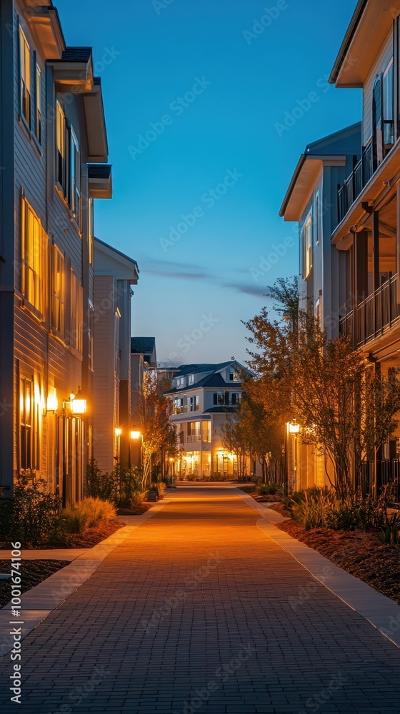 Nighttime View of Illuminated Townhome Villas Nighttime View of Illuminated Townhome Villas