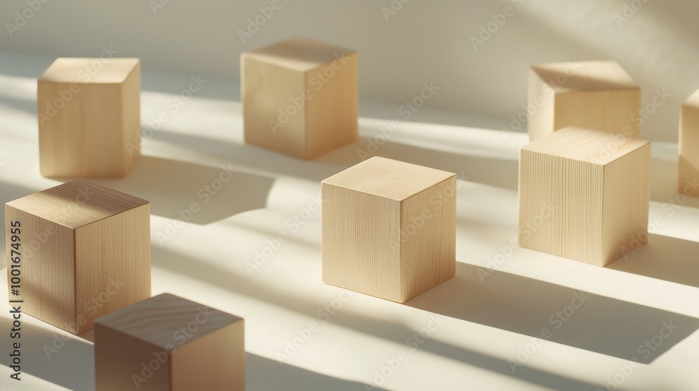Geometric wooden blocks casting soft shadows Geometric wooden blocks casting soft shadows