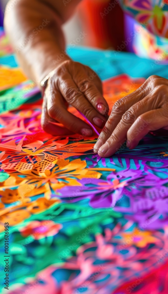 Obraz premium Traditional Handcrafted Papel Picado Banners - Intricate Designs in Colorful Mexican Folk Art