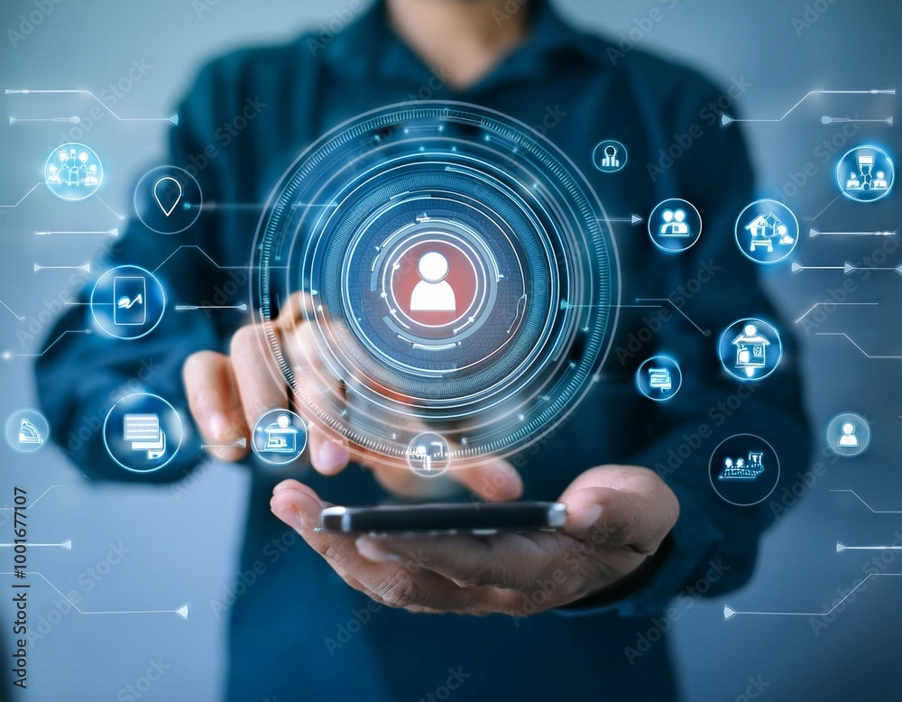 User interaction and engagement featuring elements like a user icon ...