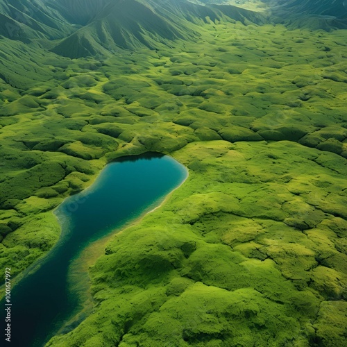 river in the mountains Green City future world eco friendly community restored nature 