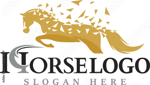 Horse logo design with luxury jumping vector stallion icon