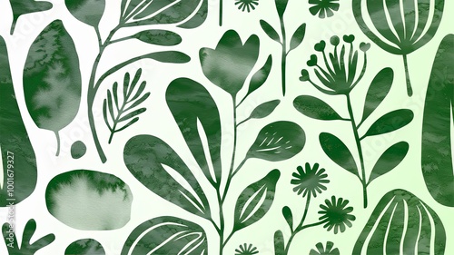 Wallpaper Mural Seamless pattern with organic shapes, green tones, and natural textures, symbolizing sustainability and eco-friendly concepts. Torontodigital.ca