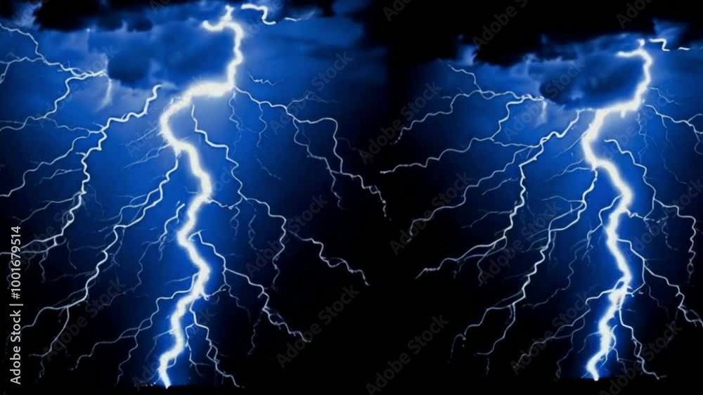 Dynamic Blue Lightning Strikes on Dark Canvas
