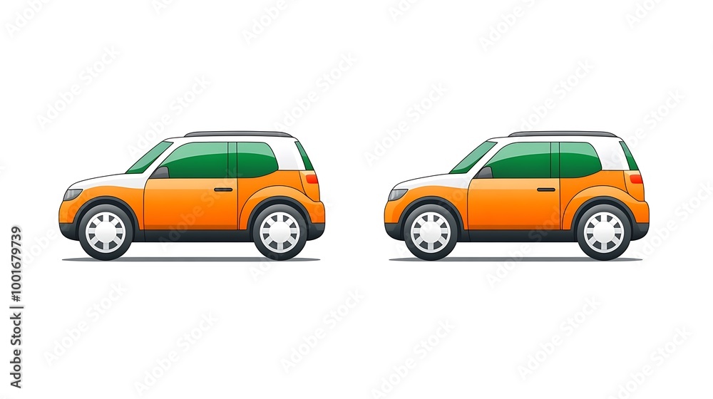 Fototapeta premium Orange and White Compact SUV Car Icon Set in Side View