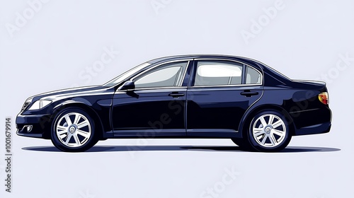 Black Sedan Car Isolated on White Background