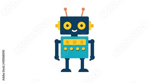 Cute cartoon robot illustration for app, website, or kids book.