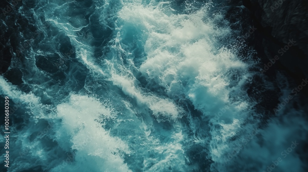 Aerial View of Powerful Ocean Waves Crashing Against Rocks Aerial View of Powerful Ocean Waves Crashing Against Rocks