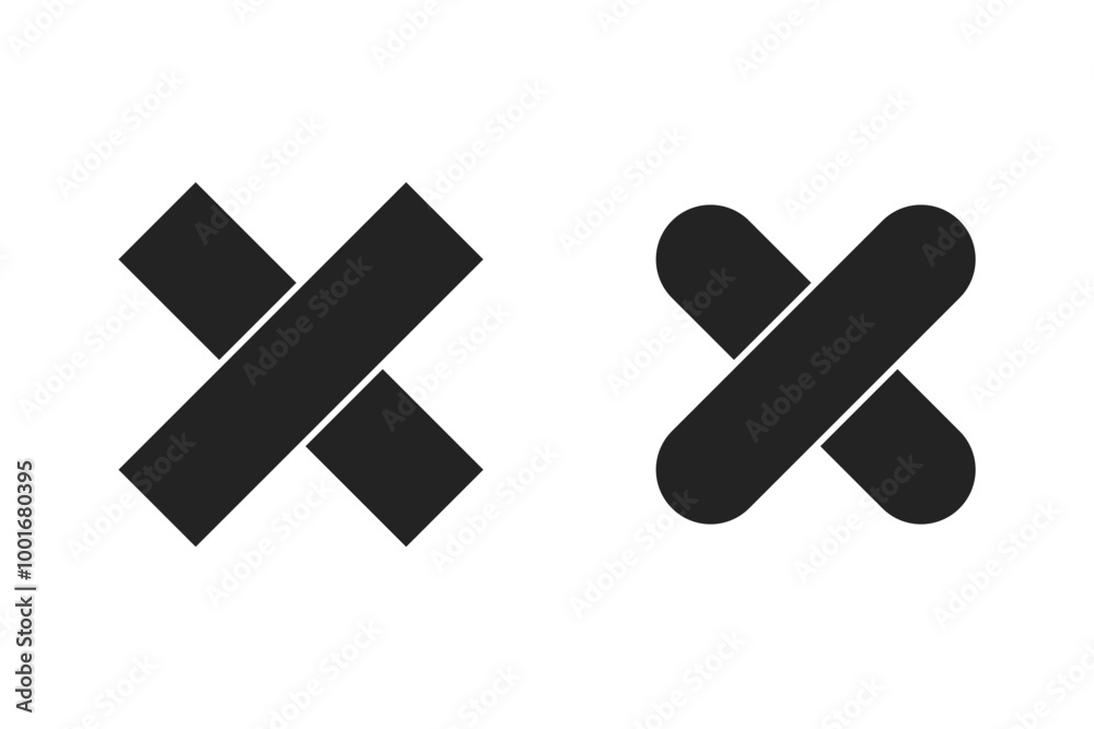 Cross abstract black illustration isolated in 2 variations as wrong and aid sign. Vector icons in flat style Cross abstract black illustration isolated in 2 variations as wrong and aid sign. Vector icons in flat style