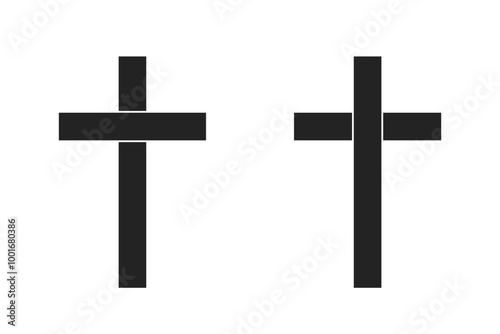 Black isolated Christian cross illustration in 2 variations as faith symbol. Vector icons in flat style