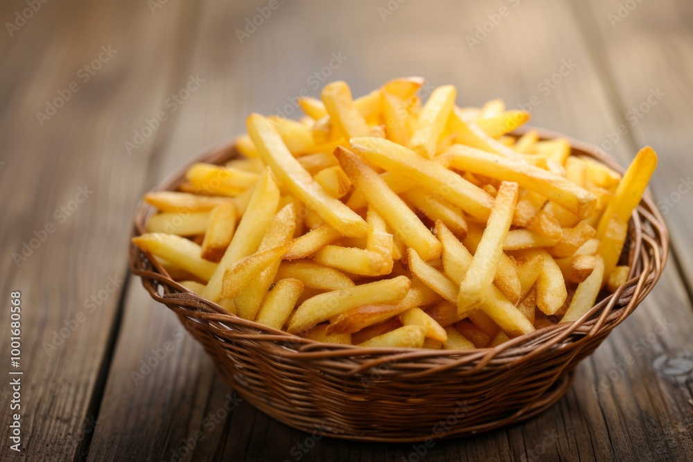 Golden Brown Crispy French Fries in a Basket Golden Brown Crispy French Fries in a Basket