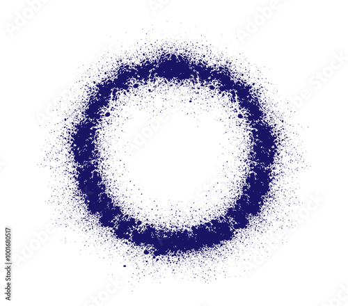 Dark blue paint splatter circle on white background, frame for text. Vector illustration