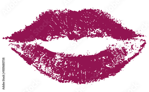 Lips imprint, dark pink lipstick kiss. Vector illustration