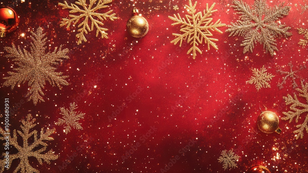 Festive Red Background with Sparkling Decorations Festive Red Background with Sparkling Decorations