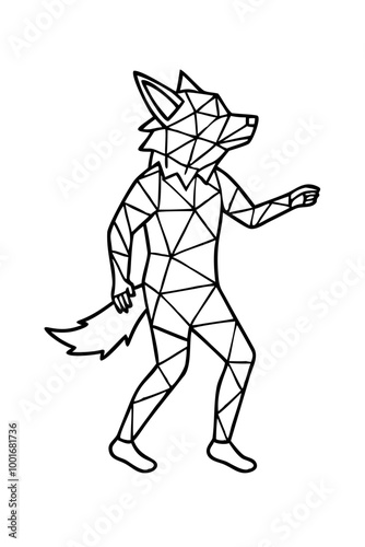 Wallpaper Mural coloring Polygonal wolf character outline, animated pose, geometric design, coloring page illustration, copy space Torontodigital.ca