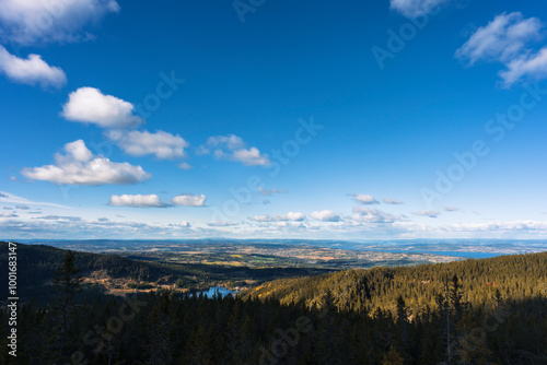 View of Toten in Norway seen from the hilltop of Borgenkampen, part of the Totenåsen Hills.