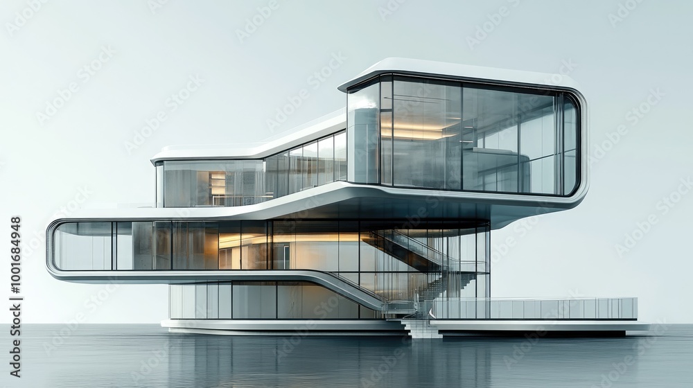 Fototapeta premium Modern Futuristic Glass House on Water