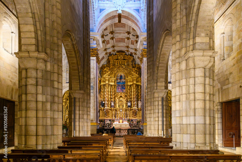 Fototapeta Interior view of the nave and altar of the 12th century Porto Cathedral, a Roman Catholic cathedral in the center of the old town district of Porto Portugal