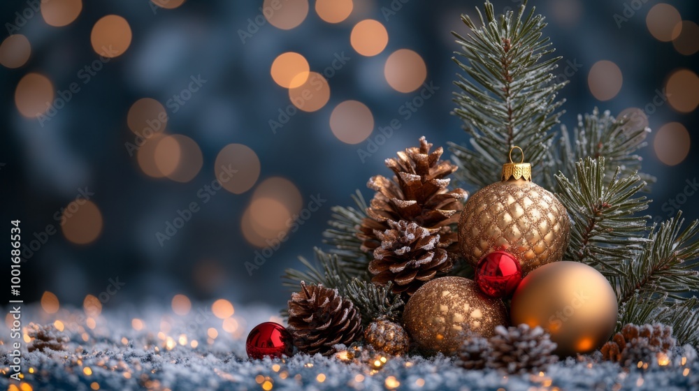 Christmas and New Year holidays background. Christmas tree with golden baubles and lights bokeh background. Space for text. Copy space. Greeting card. Christmas and New Year holidays background. Christmas tree with golden baubles and lights bokeh background. Space for text. Copy space. Greeting card.
