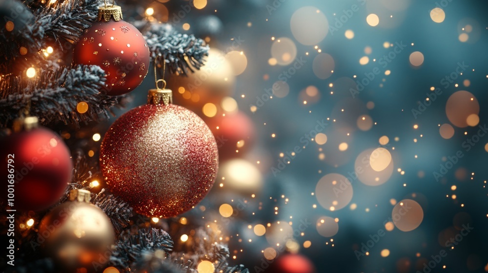 Christmas and New Year holidays background. Christmas tree with golden baubles and lights bokeh background. Space for text. Copy space. Greeting card. Christmas and New Year holidays background. Christmas tree with golden baubles and lights bokeh background. Space for text. Copy space. Greeting card.