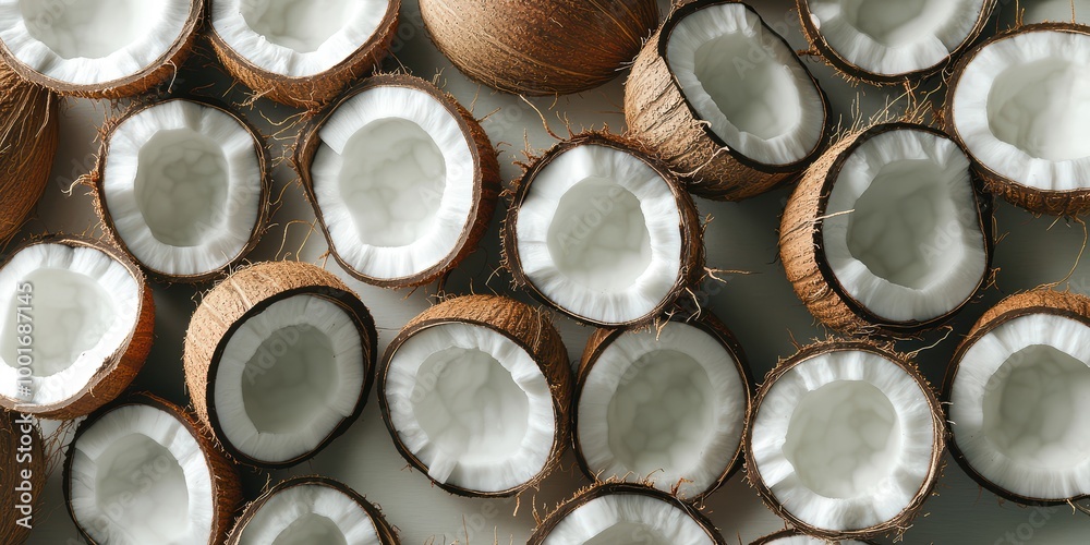 Artistic Composition of Stacked Coconut Halves Artistic Composition of Stacked Coconut Halves