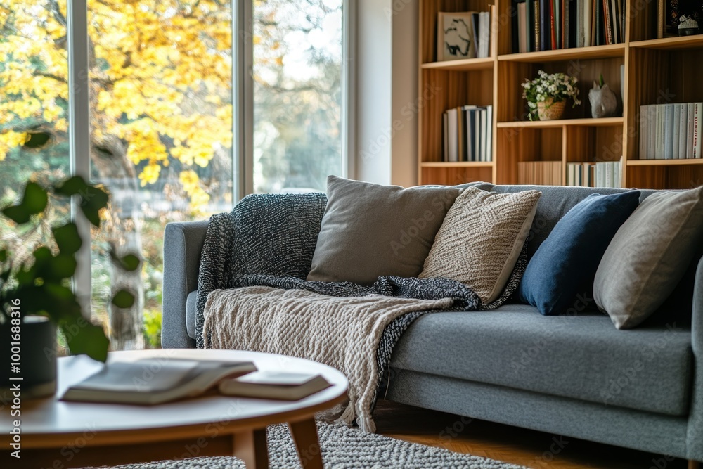 Cozy Living Room with Natural Light and Soft Textiles Cozy Living Room with Natural Light and Soft Textiles