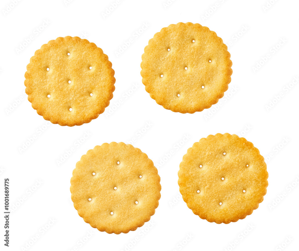 Crackers isolated. Round crackers isolated on white background, top view. Crackers isolated. Round crackers isolated on white background, top view.