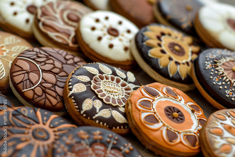 Close up Handmade gourmet biscuits with elegant patterns a celebration of culinary art and delicious flavors Close up Handmade gourmet biscuits with elegant patterns a celebration of culinary art and delicious flavors