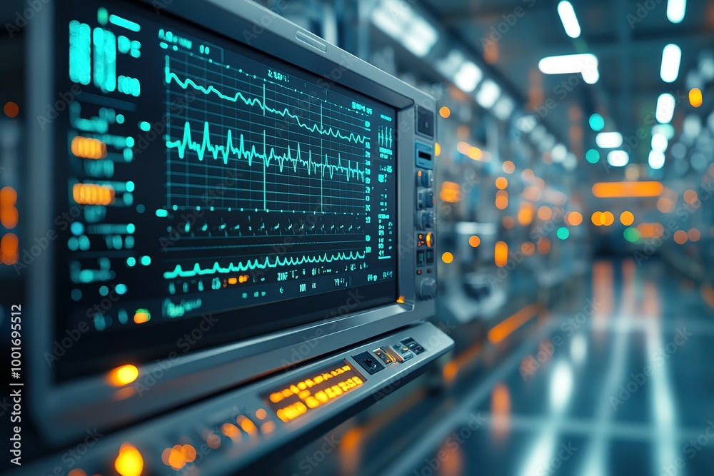 A computer monitor displays a graph of a heart rate A computer monitor displays a graph of a heart rate