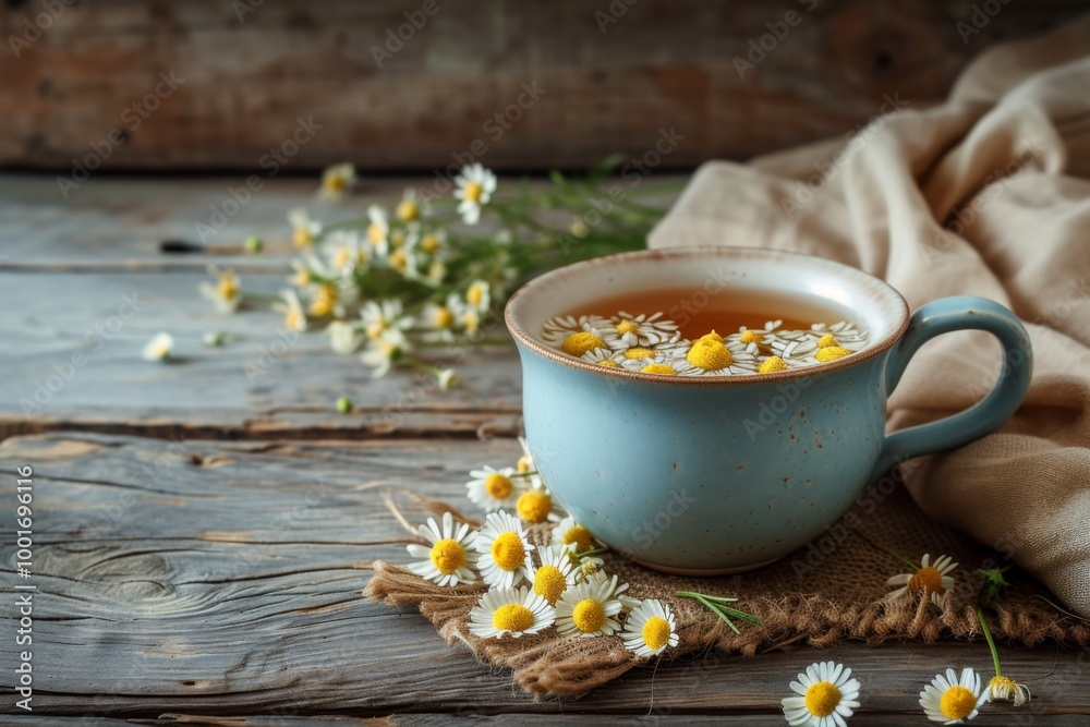 Chamomile Tea: A Relaxing Drink in Rustic Setting