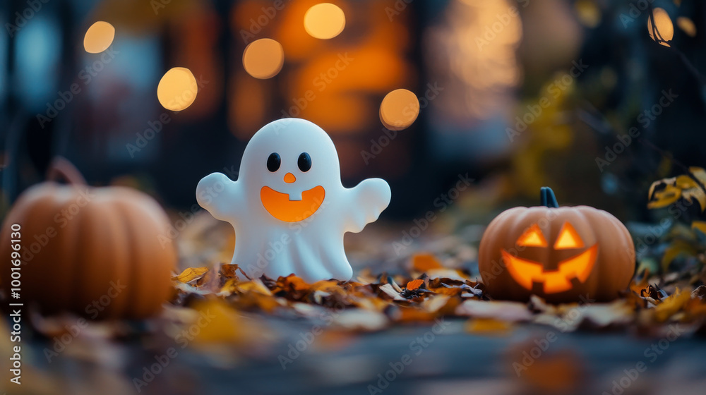 A playful Halloween scene with a ghost and pumpkins, ready for your message. It's perfect for Halloween greetings or decorations. A playful Halloween scene with a ghost and pumpkins, ready for your message. It's perfect for Halloween greetings or decorations.