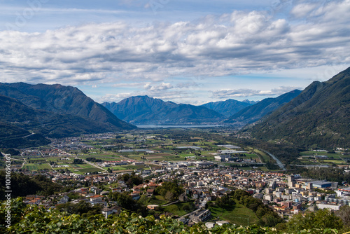 View of The valley of Ticino river and Lake Maggiore in Switzerland photo