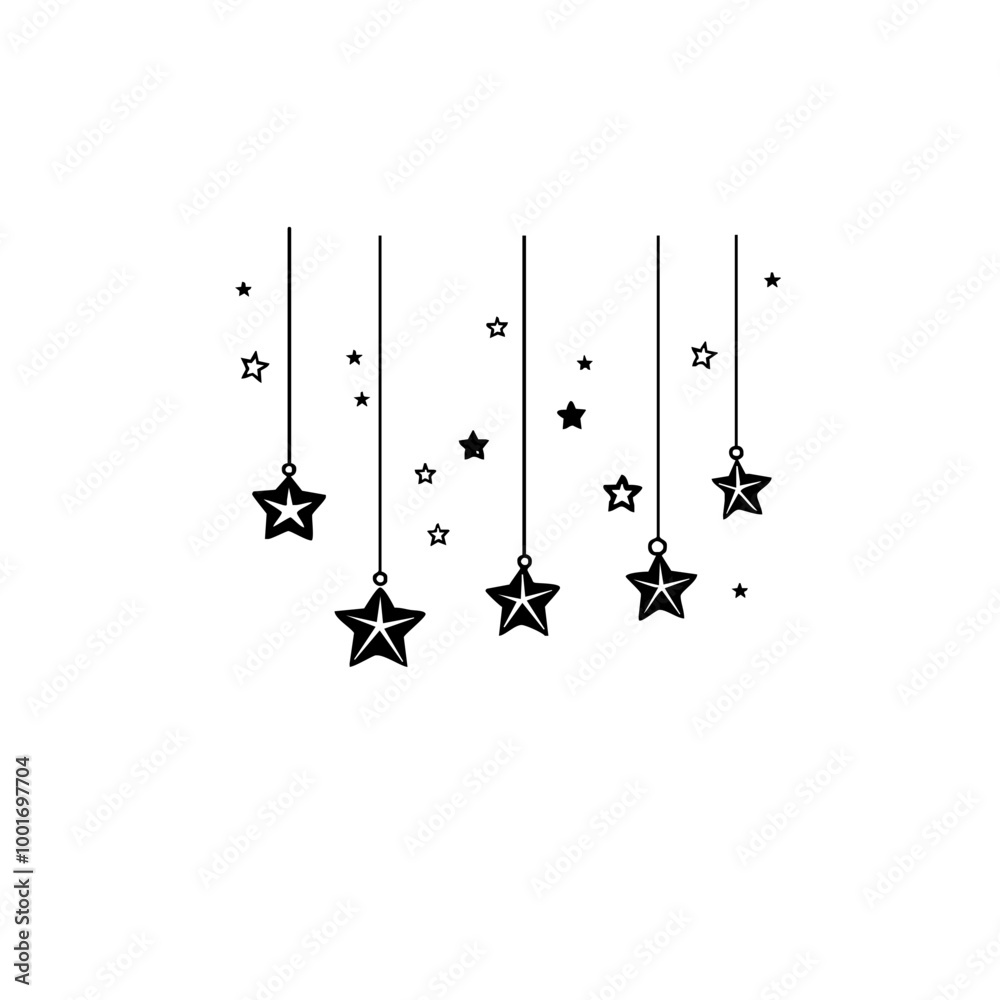 Naklejka premium Hanging Star Ornaments and Falling Stars Design