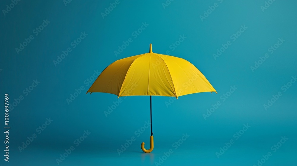 Yellow umbrella on a vibrant blue background Yellow umbrella on a vibrant blue background
