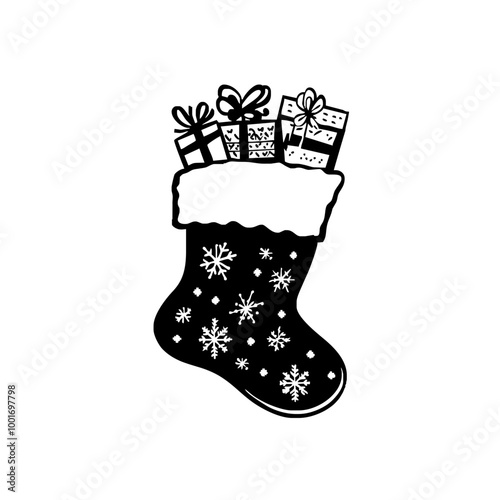 Christmas Stocking with Snowflakes and Gift Boxes
