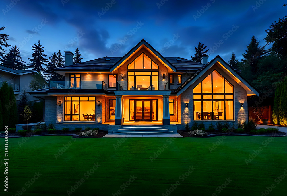 The front aspect of a yard-equipped house. The front aspect of a yard-equipped house.
