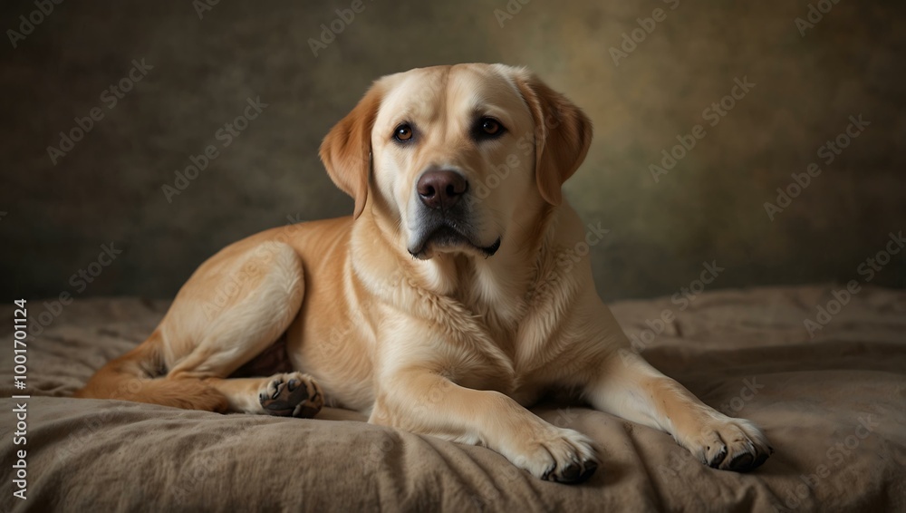 Labrador Retriever resting against a soft background for pet lovers. Labrador Retriever resting against a soft background for pet lovers.